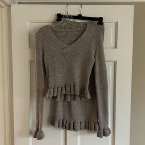 Gray Top and Midi Skirt Sweater Set